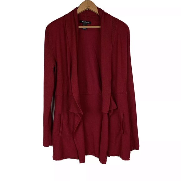 WHBM Red Cardigan Open Front Waterfall Pockets L - Picture 6 of 12